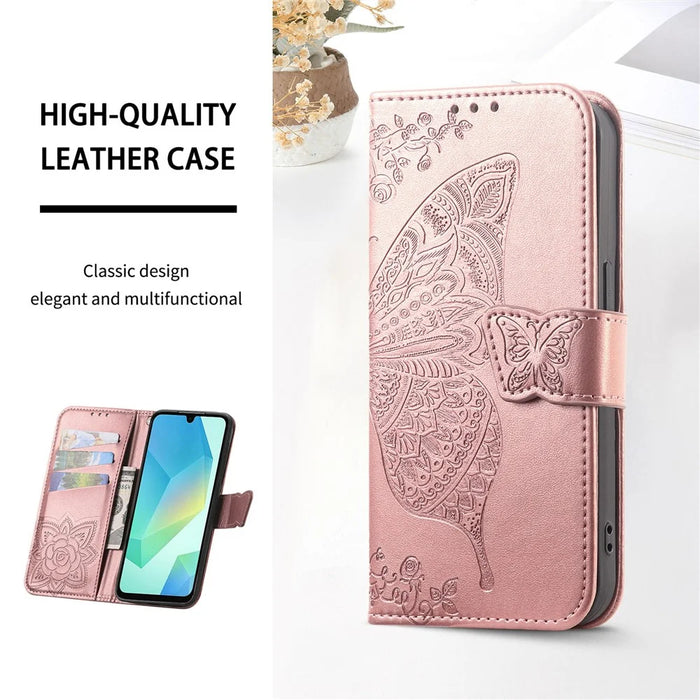 For Blackview Color 6 Case with Strap Butterfly Pattern PU Leather Wallet Phone Cover - Rose Gold - 6