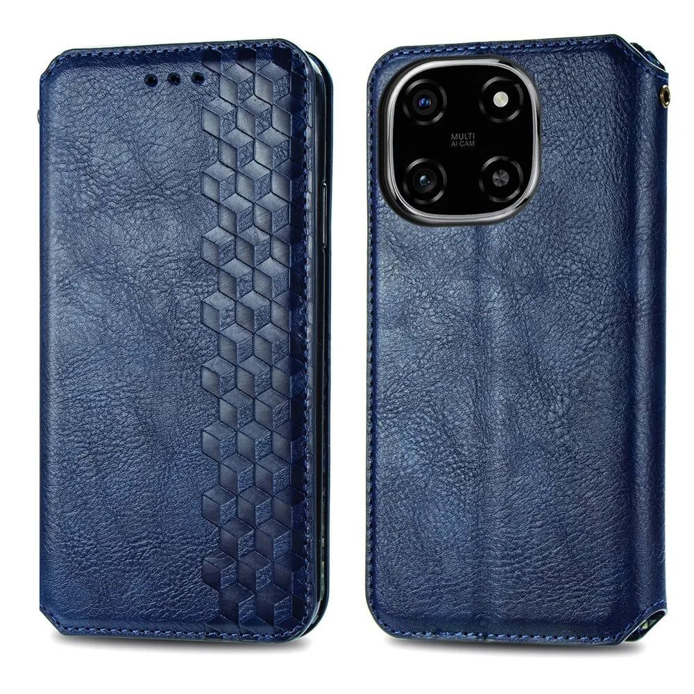For Blackview Color 6 Case Rhombus Imprint PU Leather Wallet Phone Cover - Blue - 1