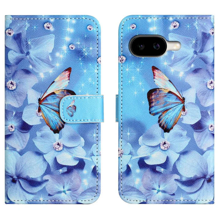 For Google Pixel 10a Case Pattern Print PU Leather Wallet Phone Cover Cross Texture - Flower and Butterfly - 1