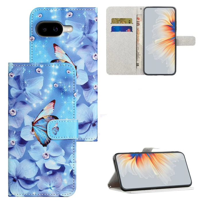 For Google Pixel 10a Case Pattern Print PU Leather Wallet Phone Cover Cross Texture - Flower and Butterfly - 4