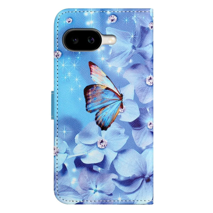 For Google Pixel 10a Case Pattern Print PU Leather Wallet Phone Cover Cross Texture - Flower and Butterfly - 6