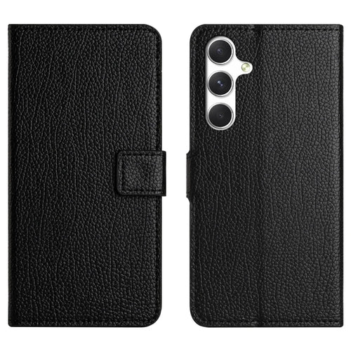 For Samsung Galaxy A57 5G Case PU Leather Wallet Phone Cover Litchi Texture, Black - 1