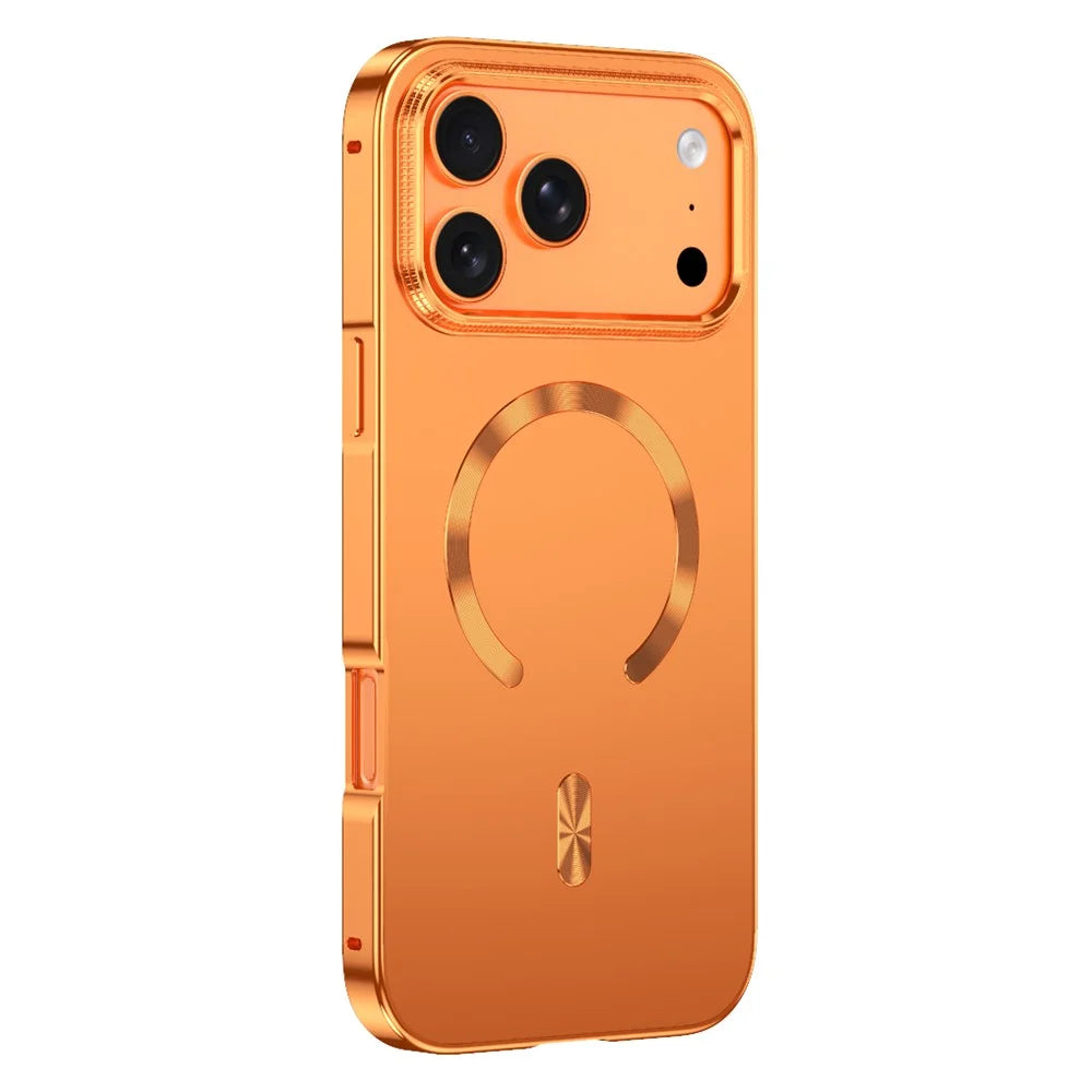 For iPhone 17 Pro Case Compatible with MagSafe Alloy Frame Phone PC Back Cover - Orange - 1