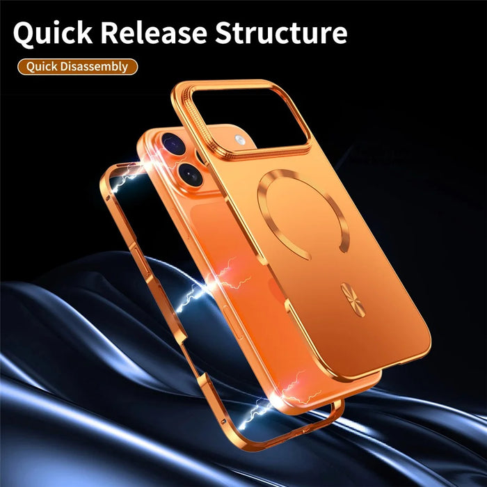 For iPhone 17 Pro Case Compatible with MagSafe Alloy Frame Phone PC Back Cover - Orange - 3
