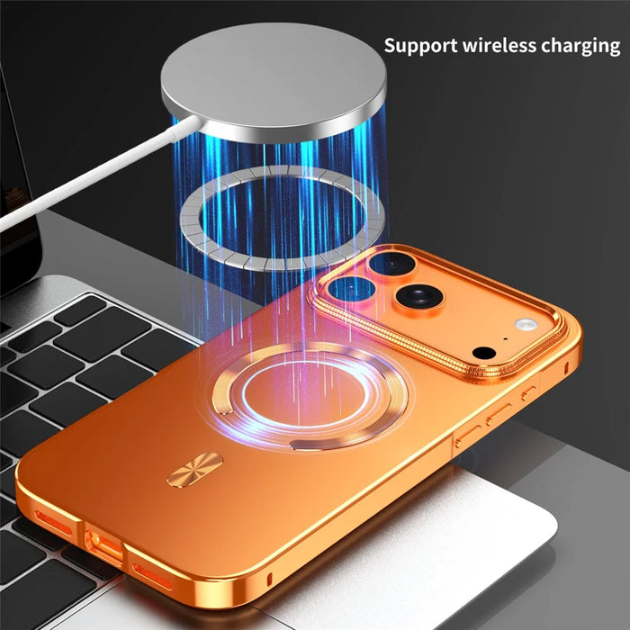 For iPhone 17 Pro Case Compatible with MagSafe Alloy Frame Phone PC Back Cover - Orange - 5