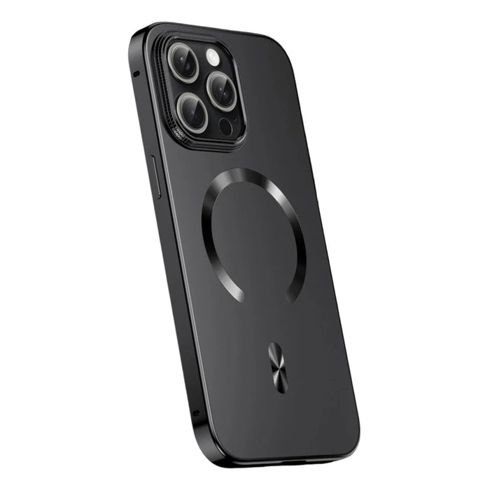 For iPhone 15 Pro Max Case Compatible with MagSafe Alloy Frame Phone PC Back Cover - Black - 1