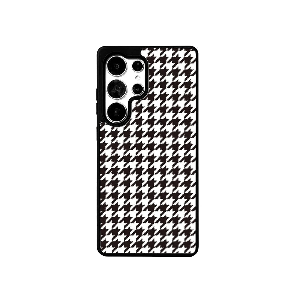 EYCASE For Samsung Galaxy S24 Ultra Magnetic Case  Grid Series Black Edge TPU + Acrylic Cover - Black White Houndstooth - 1