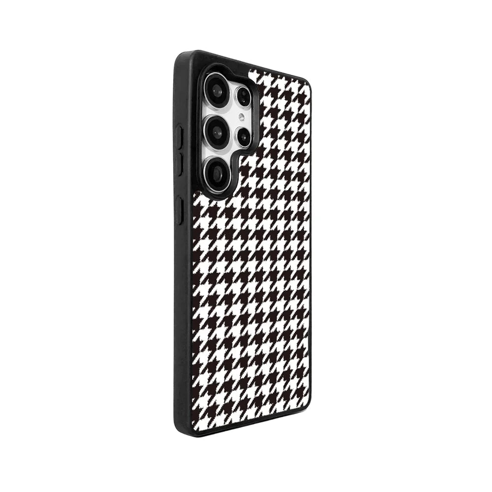 EYCASE For Samsung Galaxy S24 Ultra Magnetic Case  Grid Series Black Edge TPU + Acrylic Cover - Black White Houndstooth - 2