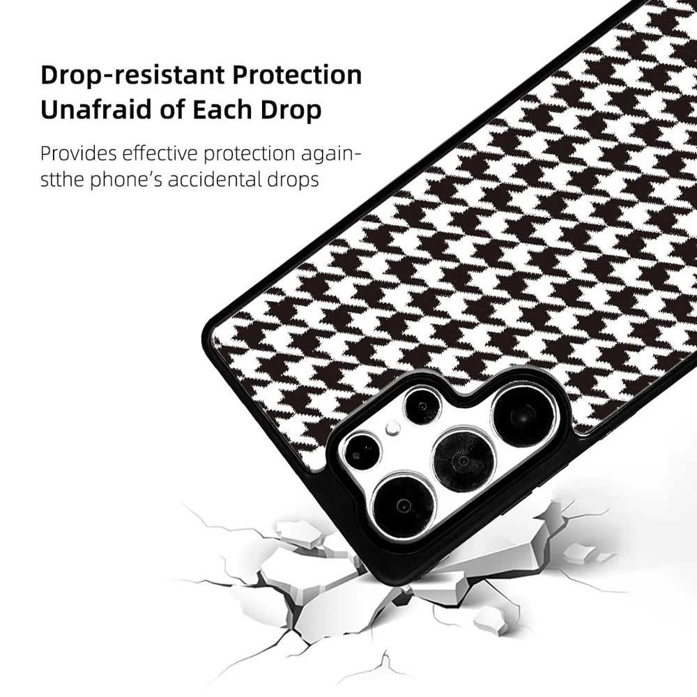 EYCASE For Samsung Galaxy S24 Ultra Magnetic Case  Grid Series Black Edge TPU + Acrylic Cover - Black White Houndstooth - 3
