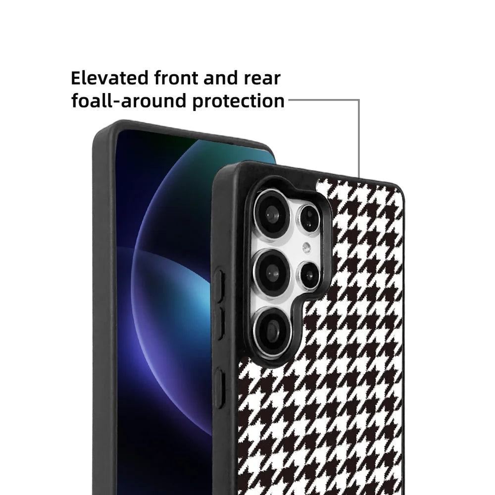 EYCASE For Samsung Galaxy S24 Ultra Magnetic Case  Grid Series Black Edge TPU + Acrylic Cover - Black White Houndstooth - 5
