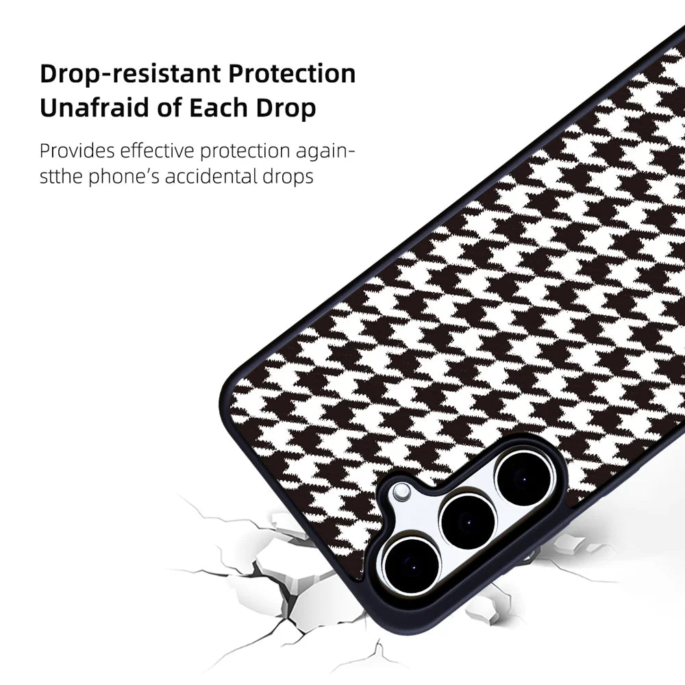 EYCASE For Samsung Galaxy S26+ Magnetic Case  Grid Series Black Edge TPU + Acrylic Cover - Black White Houndstooth - 3