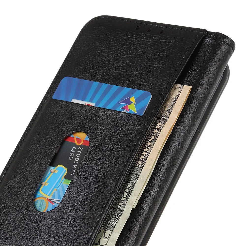 For Google Pixel 10a Stand Case Split Leather Litchi Texture Wallet Phone Cover - Black - 5