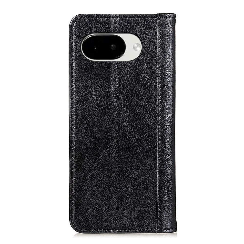 For Google Pixel 10a Stand Case Split Leather Litchi Texture Wallet Phone Cover - Black - 7
