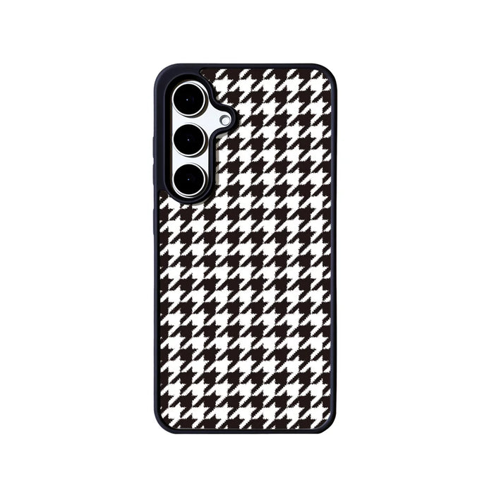 EYCASE For Samsung Galaxy S25+ Magnetic Case  Grid Series Black Edge TPU + Acrylic Cover - Black White Houndstooth - 1