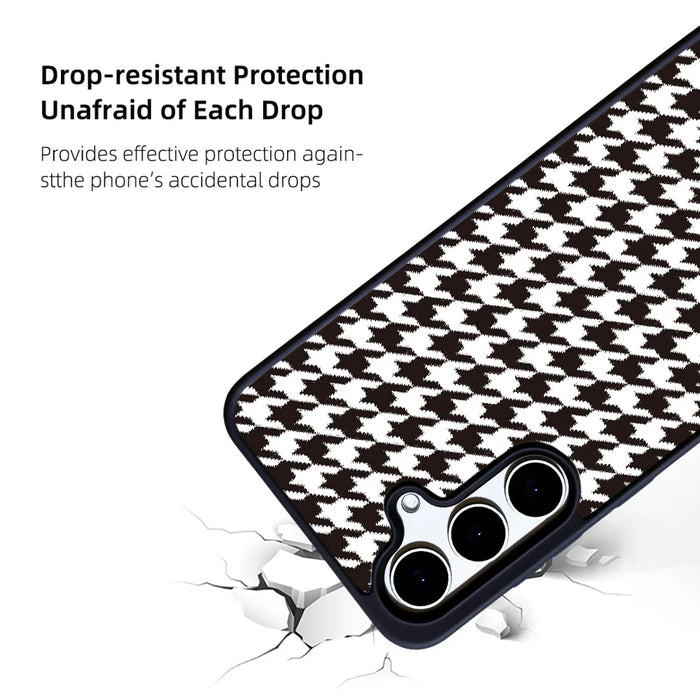 EYCASE For Samsung Galaxy S25+ Magnetic Case  Grid Series Black Edge TPU + Acrylic Cover - Black White Houndstooth - 3