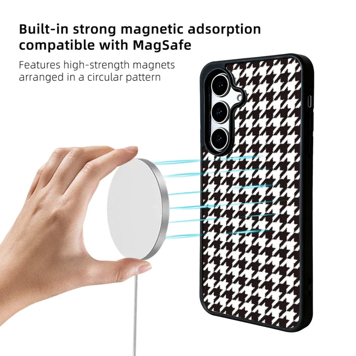 EYCASE For Samsung Galaxy S25+ Magnetic Case  Grid Series Black Edge TPU + Acrylic Cover - Black White Houndstooth - 4