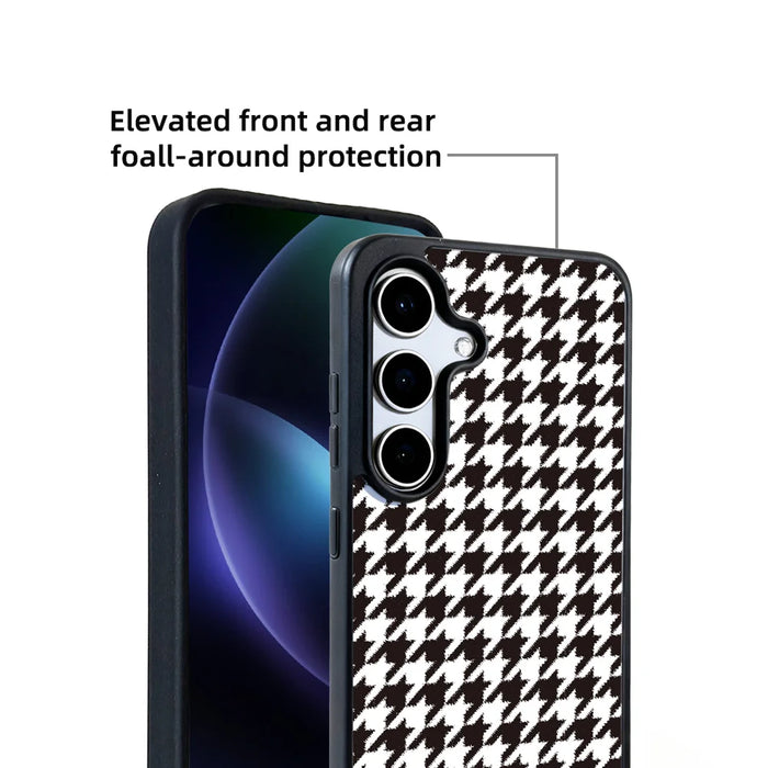 EYCASE For Samsung Galaxy S25+ Magnetic Case  Grid Series Black Edge TPU + Acrylic Cover - Black White Houndstooth - 5