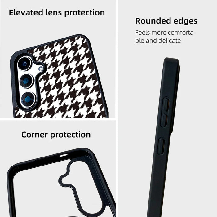 EYCASE For Samsung Galaxy S25+ Magnetic Case  Grid Series Black Edge TPU + Acrylic Cover - Black White Houndstooth - 6