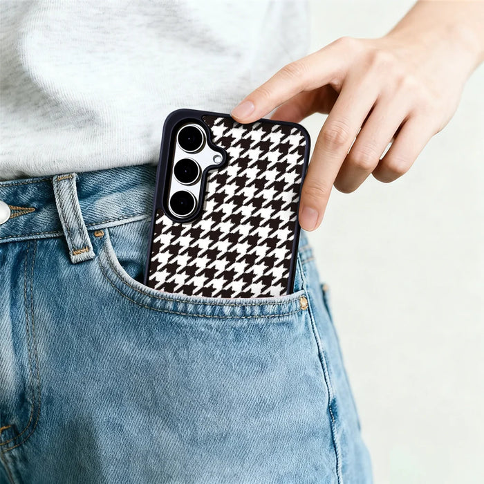 EYCASE For Samsung Galaxy S25+ Magnetic Case  Grid Series Black Edge TPU + Acrylic Cover - Black White Houndstooth - 7