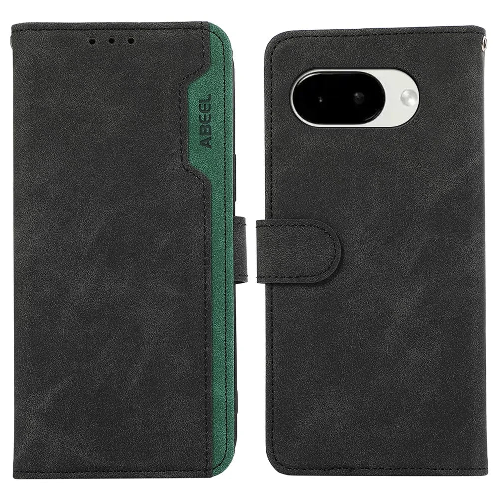 ABEEL For Google Pixel 10a Case Color Splicing Leather Flip Phone Cover RFID Blocking - Black - 1