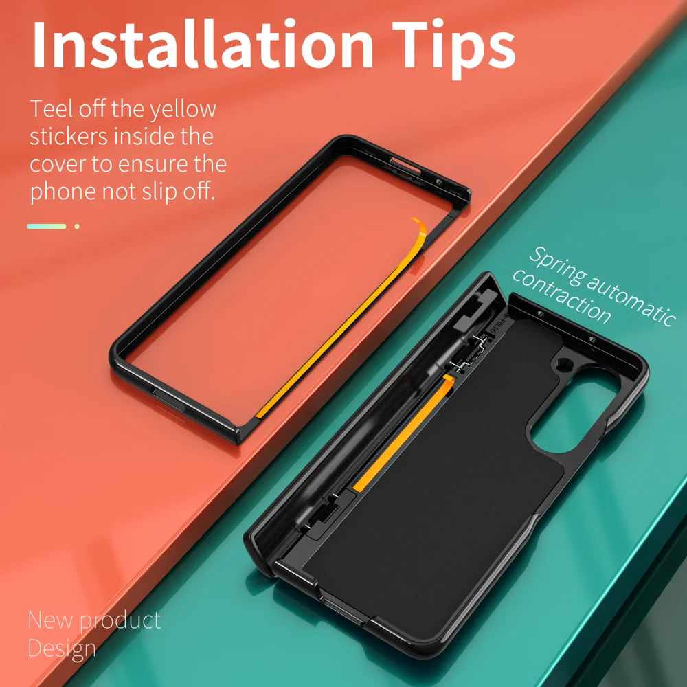 For Samsung Galaxy Z Fold6 5G Phone Case with Hinge PC + TPU Cover with Kickstand and Slide Camera Lid - Black - 3