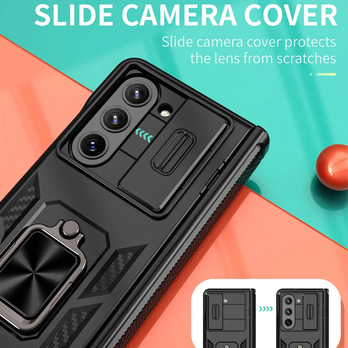 For Samsung Galaxy Z Fold5 5G Phone Case with Hinge PC + TPU Cover with Kickstand and Slide Camera Lid - Black - 4