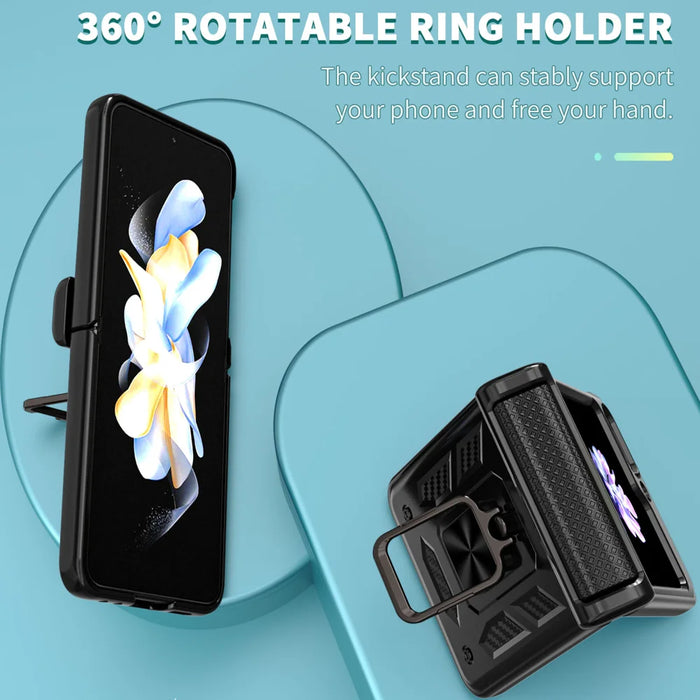 For Samsung Galaxy Z Flip5 5G Phone Case with Hinge PC + TPU Cover with Kickstand and Slide Camera Lid - Black - 2