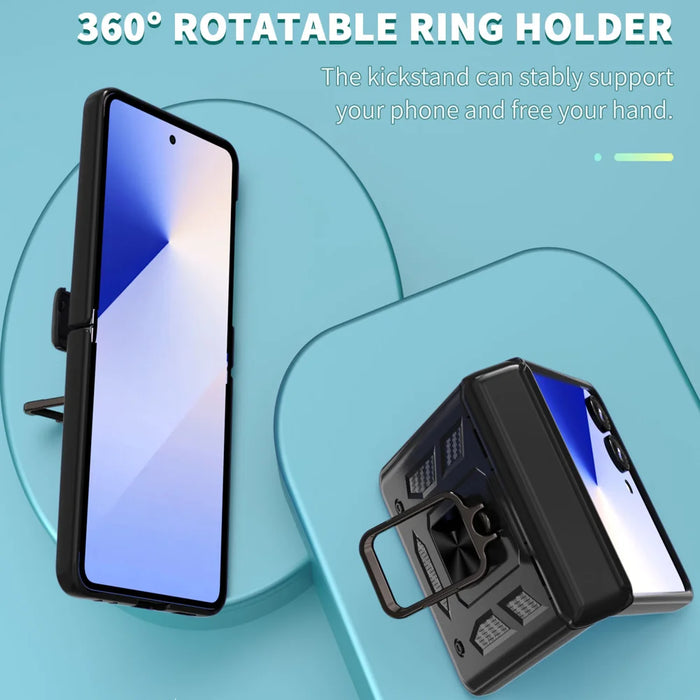 For Samsung Galaxy Z Flip7 5G Phone Case with Hinge PC + TPU Cover with Kickstand and Slide Camera Lid - Black - 2