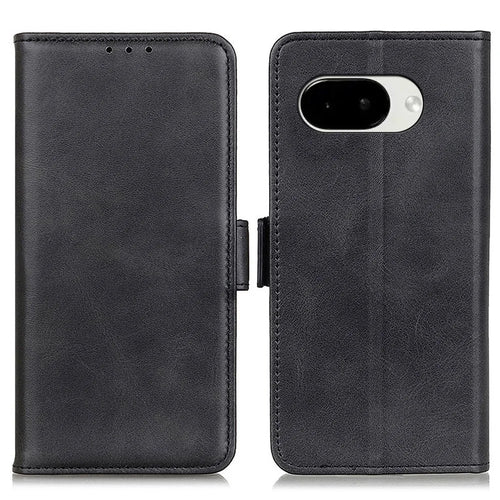 For Google Pixel 10a Case Stand Cowhide Texture PU Leather Phone Cover - Black - 1