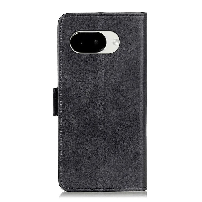 For Google Pixel 10a Case Stand Cowhide Texture PU Leather Phone Cover - Black - 6
