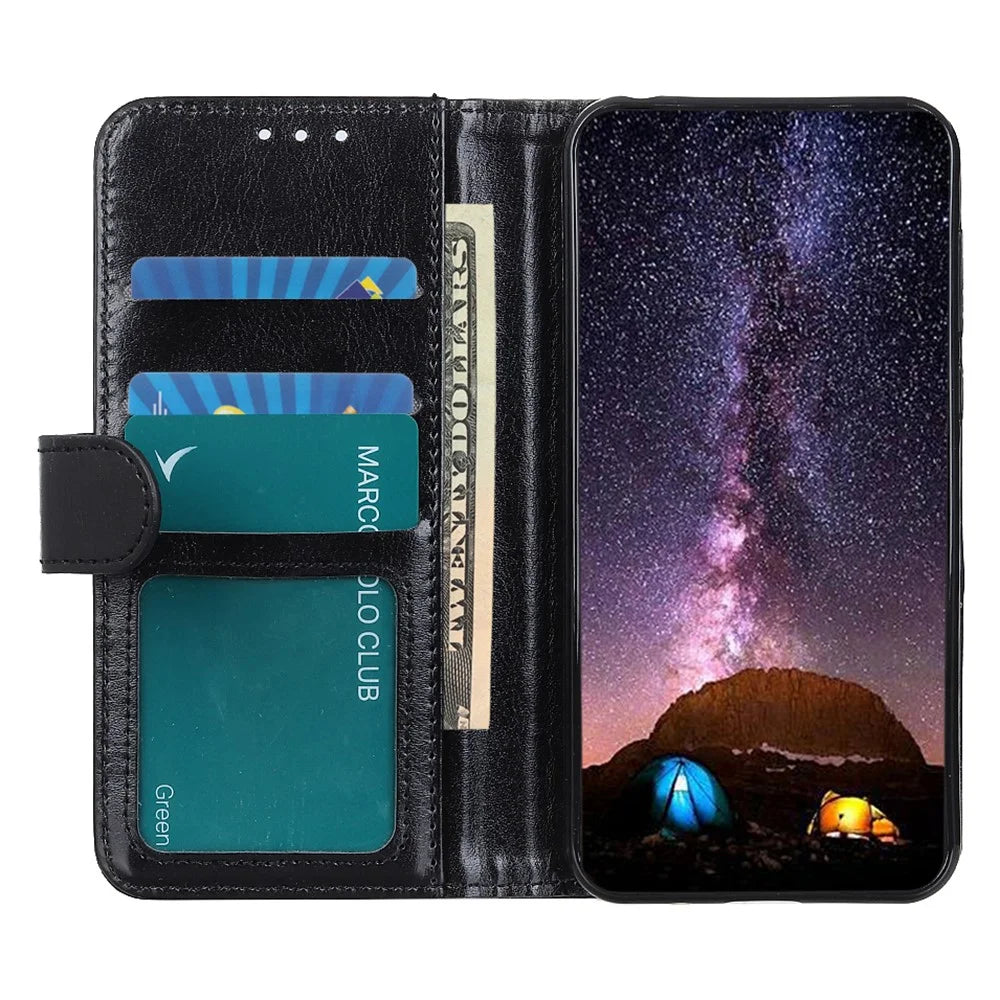 For Google Pixel 10a Case Crazy Horse Texture PU Leather Phone Stand Cover - Black - 2