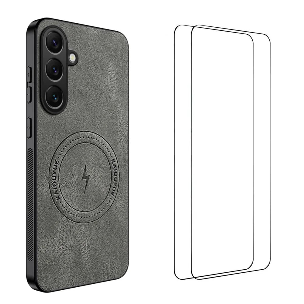 WANLONFENG For Samsung Galaxy S26+ Magnetic Case  SD Series PC TPU Phone Cover with 2Pcs Screen Film - Grey - 1