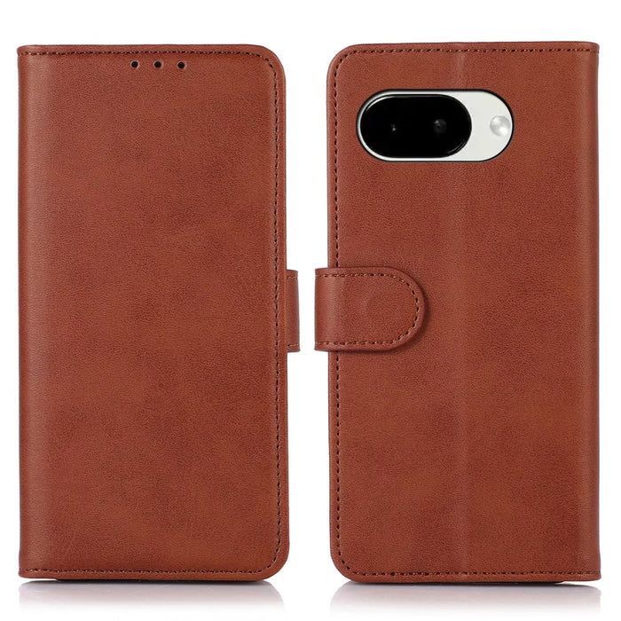 For Google Pixel 10a Case Cowhide Texture Leather Wallet Phone Cover with Stand - Brown - 1