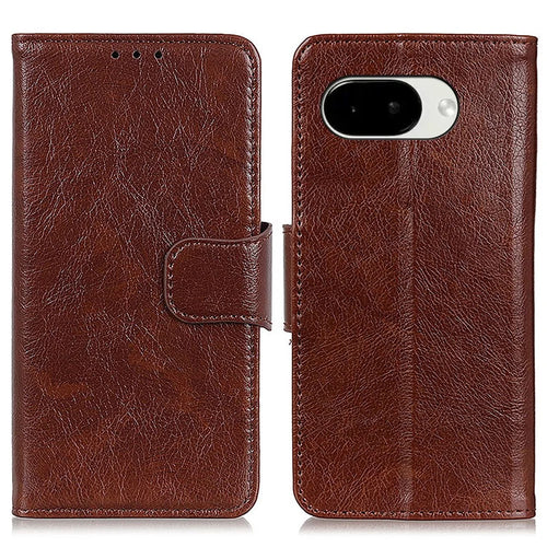 For Google Pixel 10a Case Nappa Texture Split Leather Wallet Phone Cover - Brown - 1