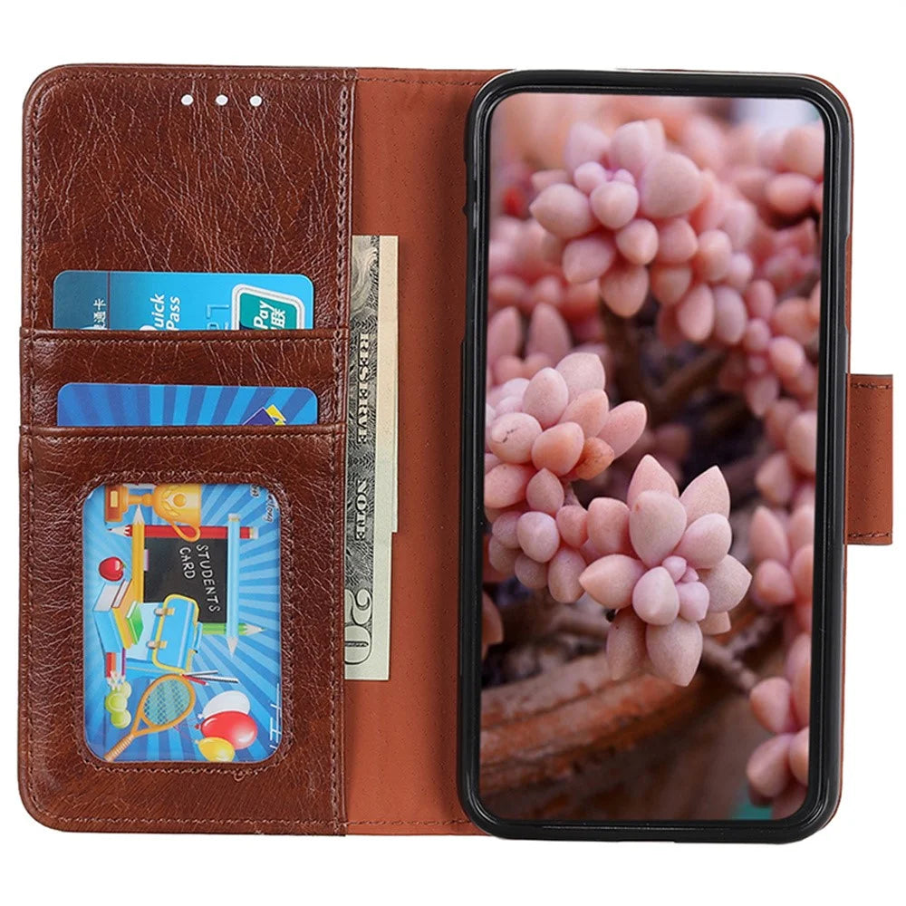 For Google Pixel 10a Case Nappa Texture Split Leather Wallet Phone Cover - Brown - 2