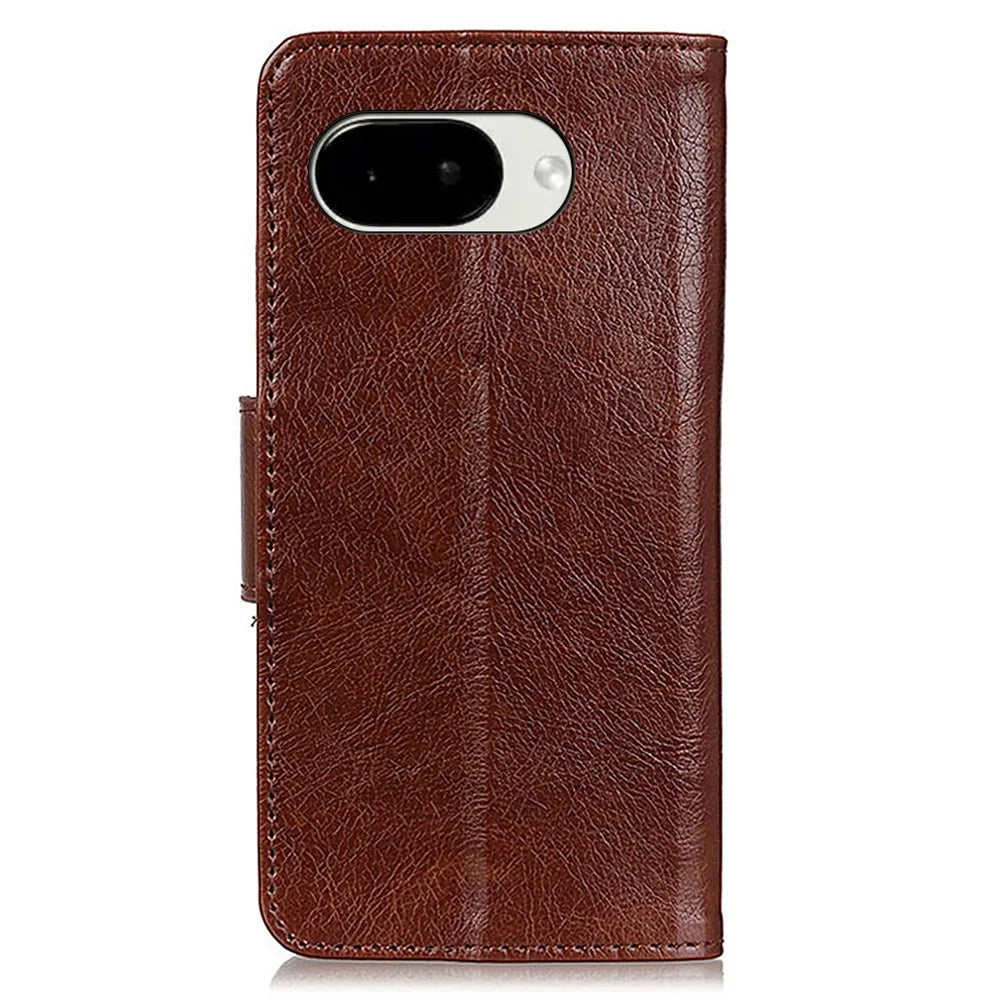 For Google Pixel 10a Case Nappa Texture Split Leather Wallet Phone Cover - Brown - 7