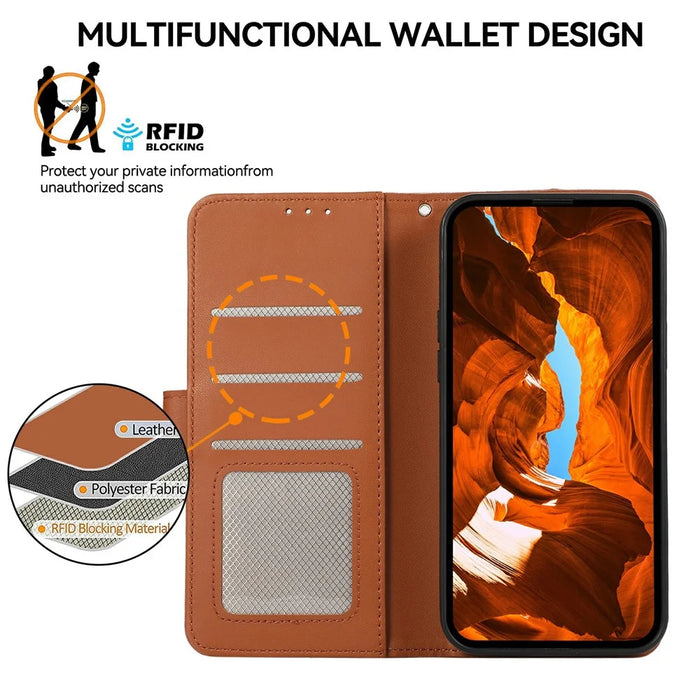 For Google Pixel 10a Case RFID Blocking Flip Leather Phone Cover - Brown - 5
