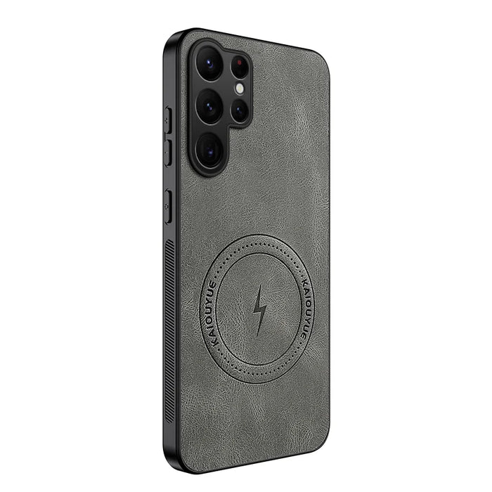 WANLONFENG For Samsung Galaxy S26 Ultra Magnetic Case  SD1 Series Nappa Texture PC TPU Phone Cover - Grey - 1