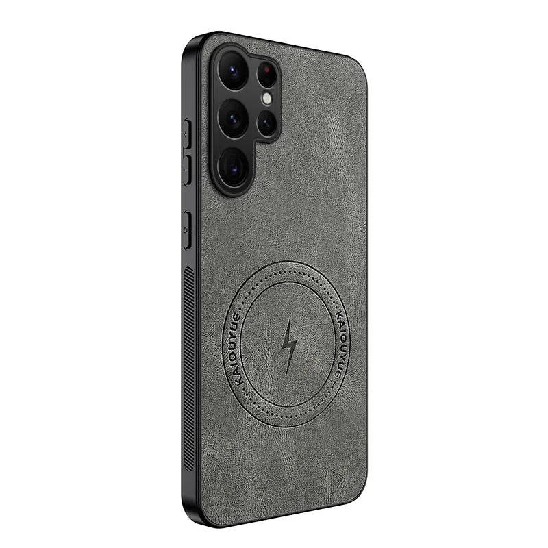 WANLONFENG For Samsung Galaxy S26 Ultra Magnetic Case  SD1 Series Nappa Texture PC TPU Phone Cover - Grey - 1