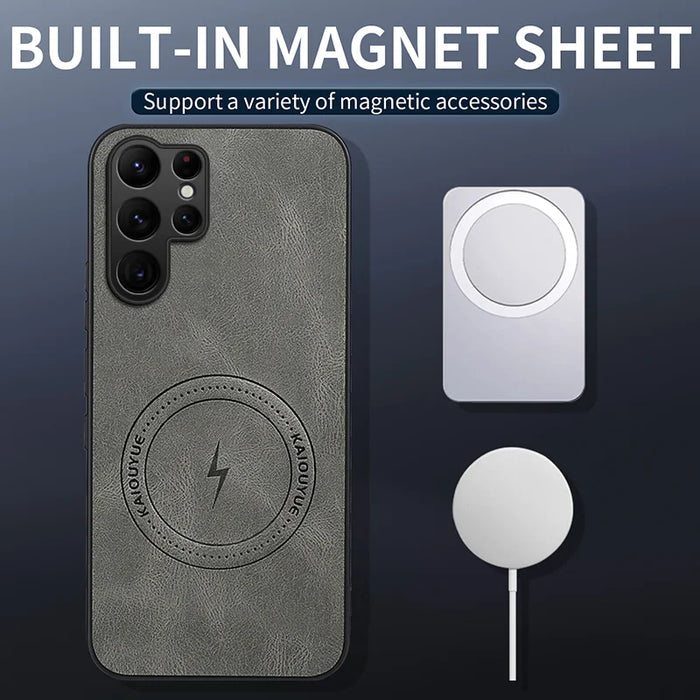 WANLONFENG For Samsung Galaxy S26 Ultra Magnetic Case  SD1 Series Nappa Texture PC TPU Phone Cover - Grey - 2