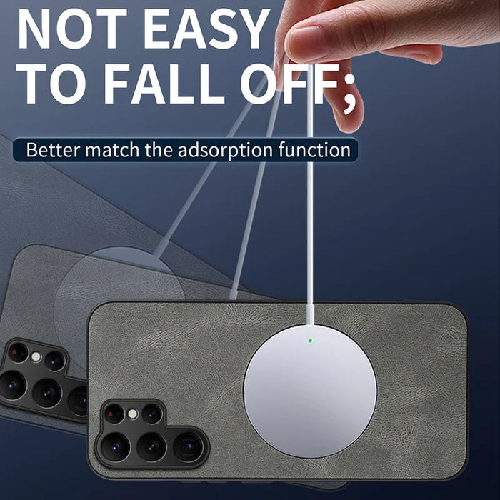WANLONFENG For Samsung Galaxy S26 Ultra Magnetic Case  SD1 Series Nappa Texture PC TPU Phone Cover - Grey - 3