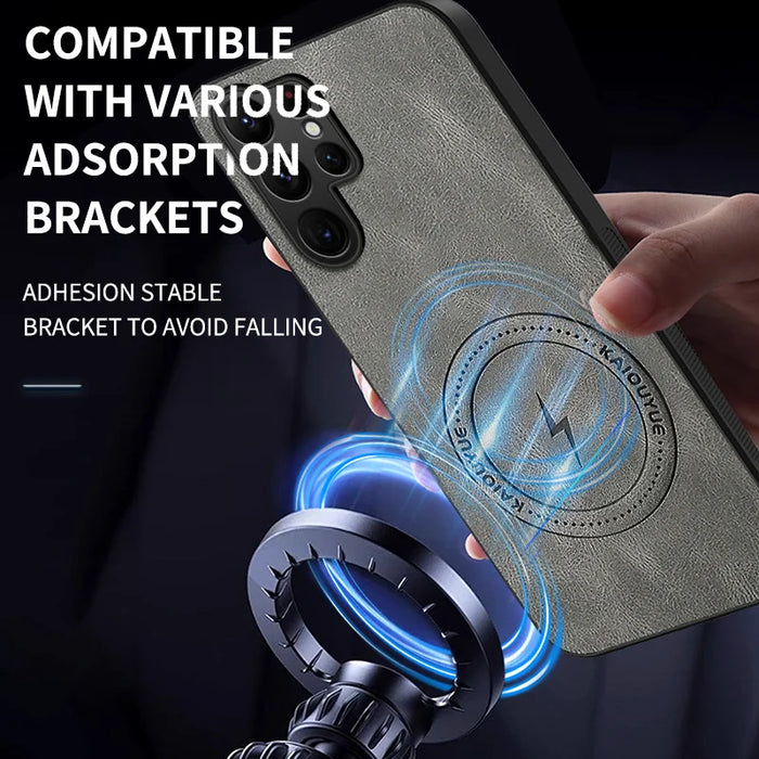 WANLONFENG For Samsung Galaxy S26 Ultra Magnetic Case  SD1 Series Nappa Texture PC TPU Phone Cover - Grey - 6