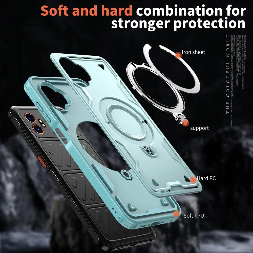 For Samsung Galaxy XCover7 Pro Magnetic Case Military Protection PC + TPU Kickstand Phone Cover - Baby Blue - 6