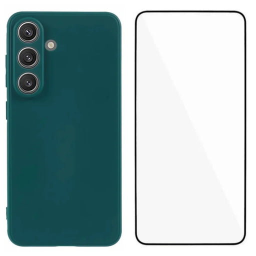 WANLONFENG For Samsung Galaxy S25 FE Case  ZB Series Precise Cutouts Straight Edge TPU Phone Cover with Tempered Glass Film - Army Green - 1