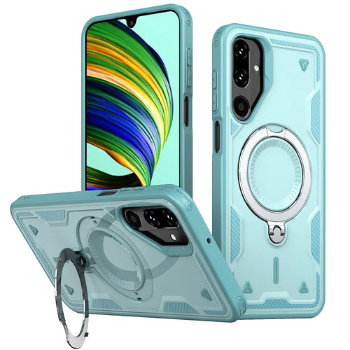 For Samsung Galaxy M16 5G / F16 5G Magnetic Case Military Protection PC + TPU Kickstand Phone Cover - Baby Blue - 1