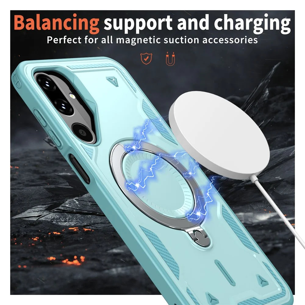 For Samsung Galaxy M16 5G / F16 5G Magnetic Case Military Protection PC + TPU Kickstand Phone Cover - Baby Blue - 3