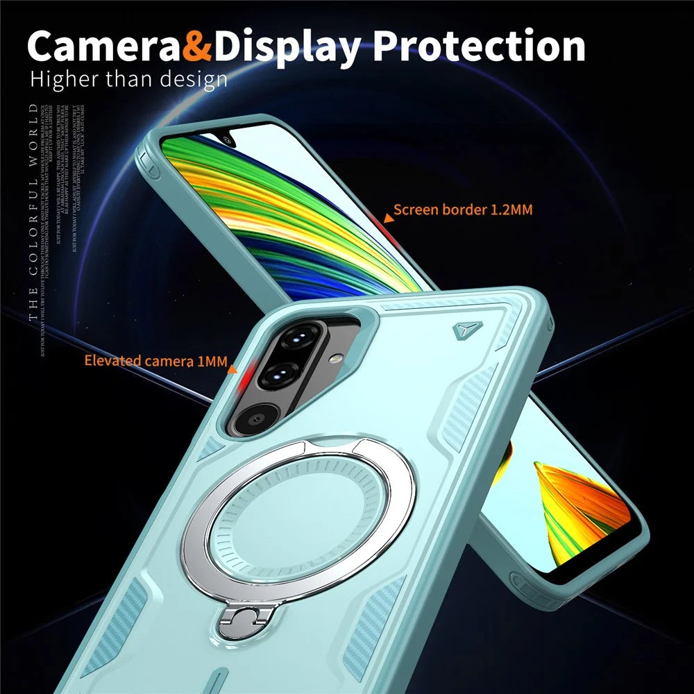 For Samsung Galaxy M16 5G / F16 5G Magnetic Case Military Protection PC + TPU Kickstand Phone Cover - Baby Blue - 5