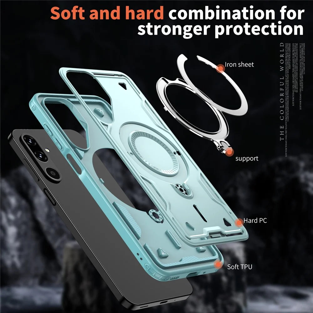 For Samsung Galaxy M56 5G / F56 5G Magnetic Case Military Protection PC + TPU Kickstand Phone Cover - Baby Blue - 6