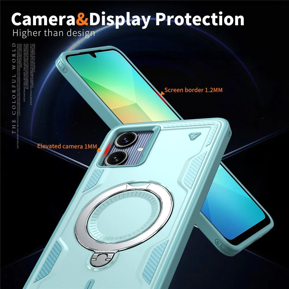 For Samsung Galaxy A06 5G Magnetic Case Military Protection PC + TPU Kickstand Phone Cover - Baby Blue - 5