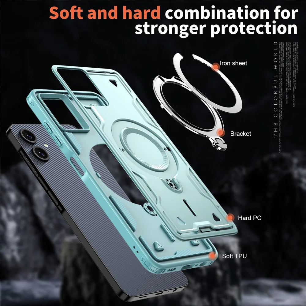 For Samsung Galaxy A06 5G Magnetic Case Military Protection PC + TPU Kickstand Phone Cover - Baby Blue - 6